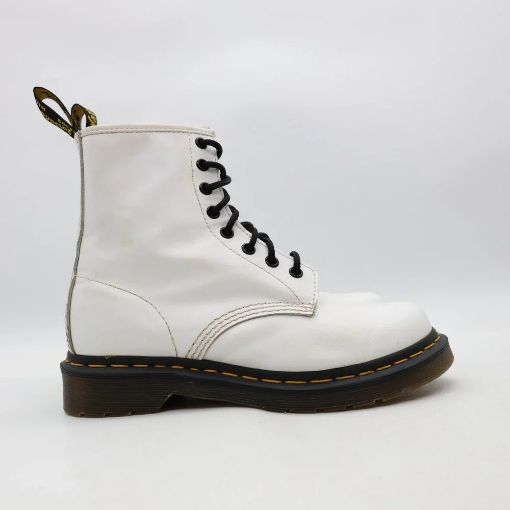Doc Dr Martens 1460 Women's 7 Smooth White Leather Lace Up Boots Combat Shoes